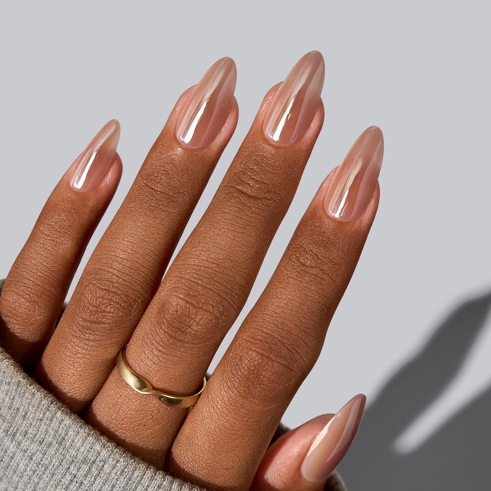 BTArtbox Almond Chrome nails soft gel feel on natural nail bed