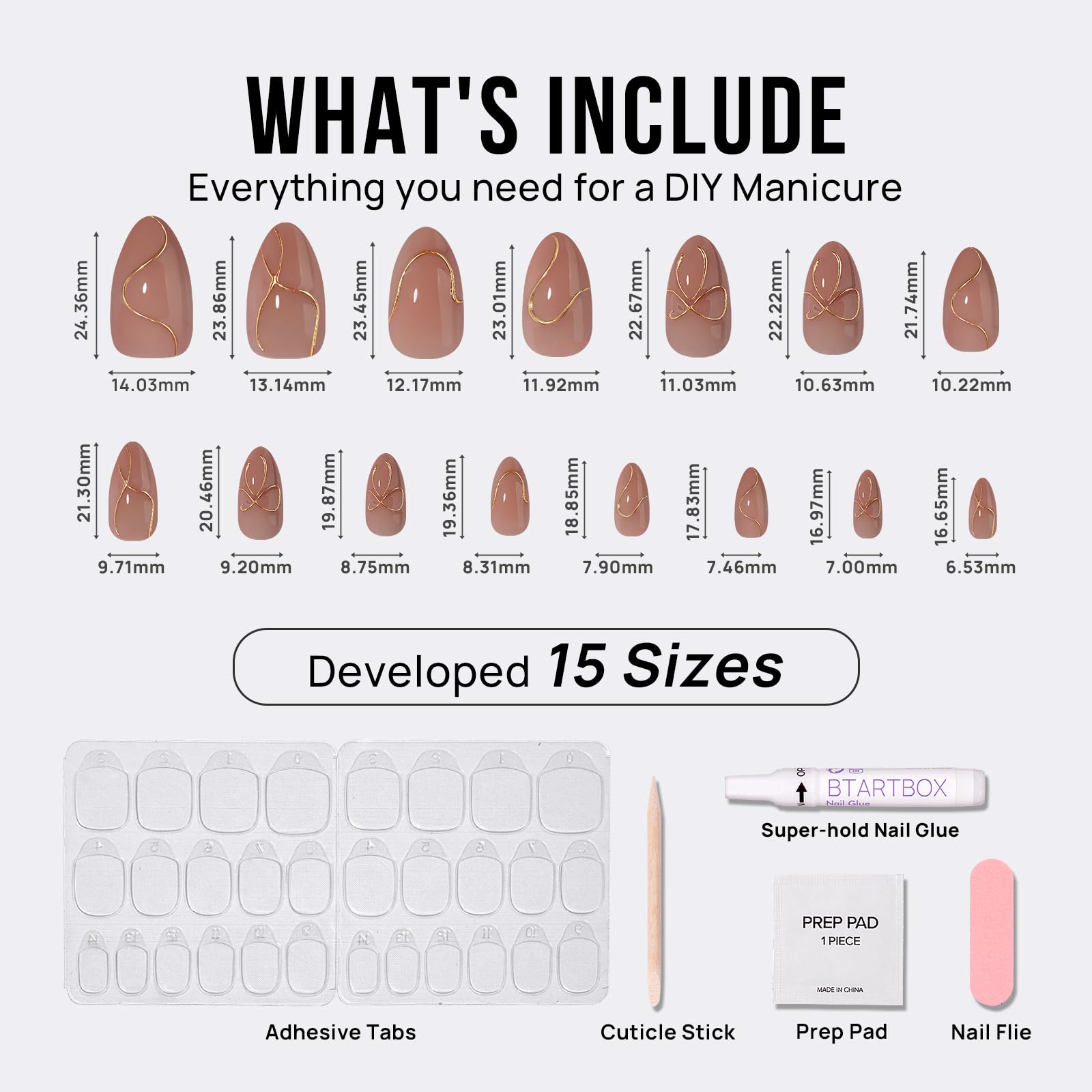 BTArtbox almond nails glue-on set includes all essentials