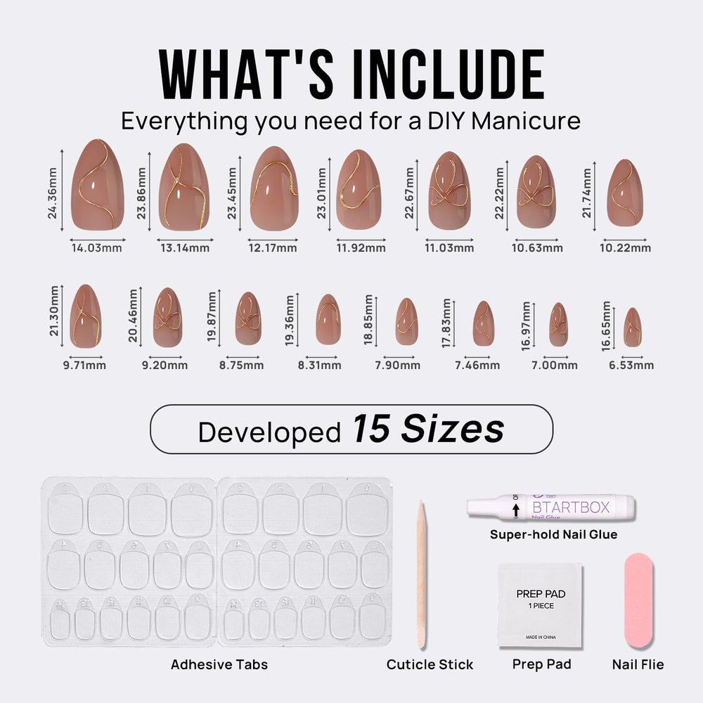 BTArtbox almond nails glue-on set includes all essentials