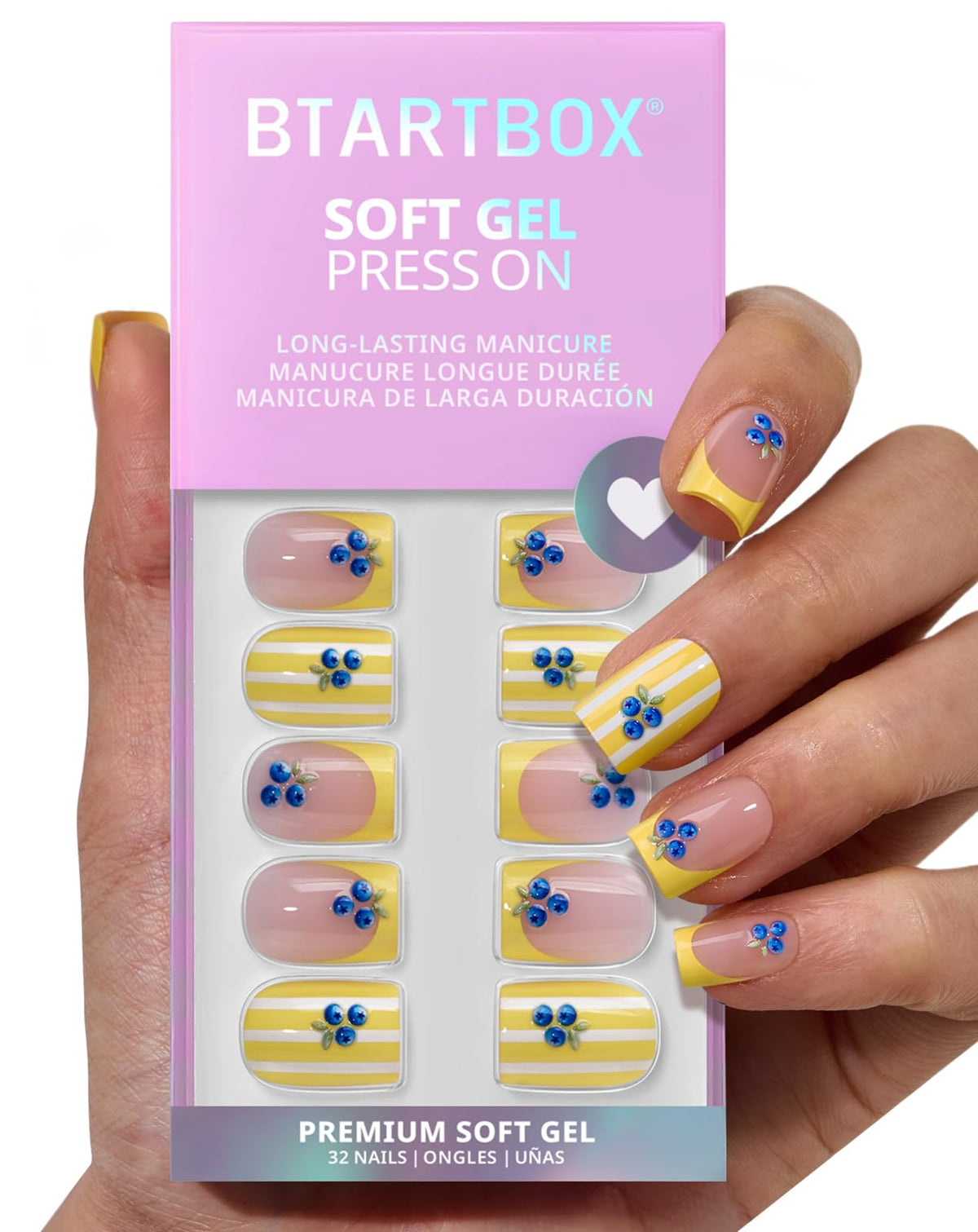 BTArtbox Blueberry Rain nails front view showing short square shape for quick glam