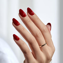 BTArtbox Cardinal red nails on hand during quick application demo