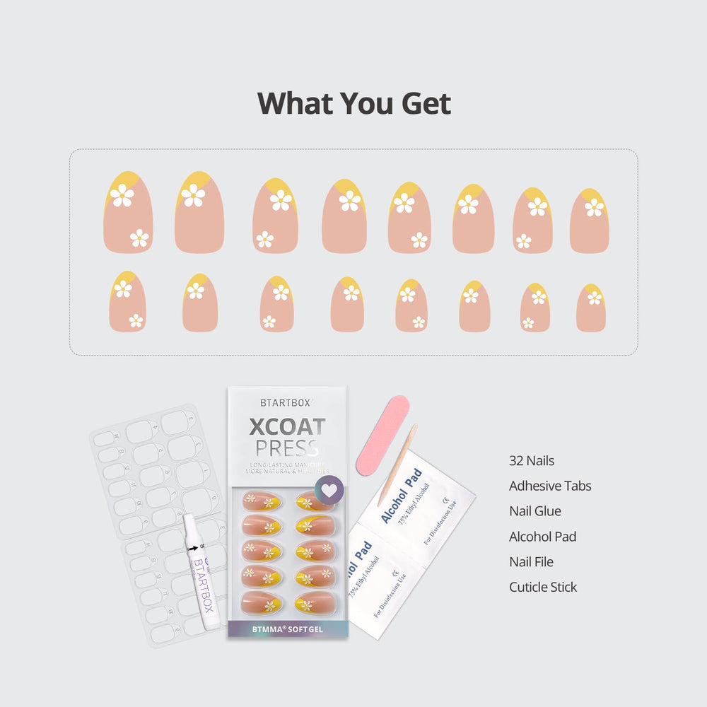 BTArtbox Daisy kit includes glue, tabs, file, and pads for complete manicure