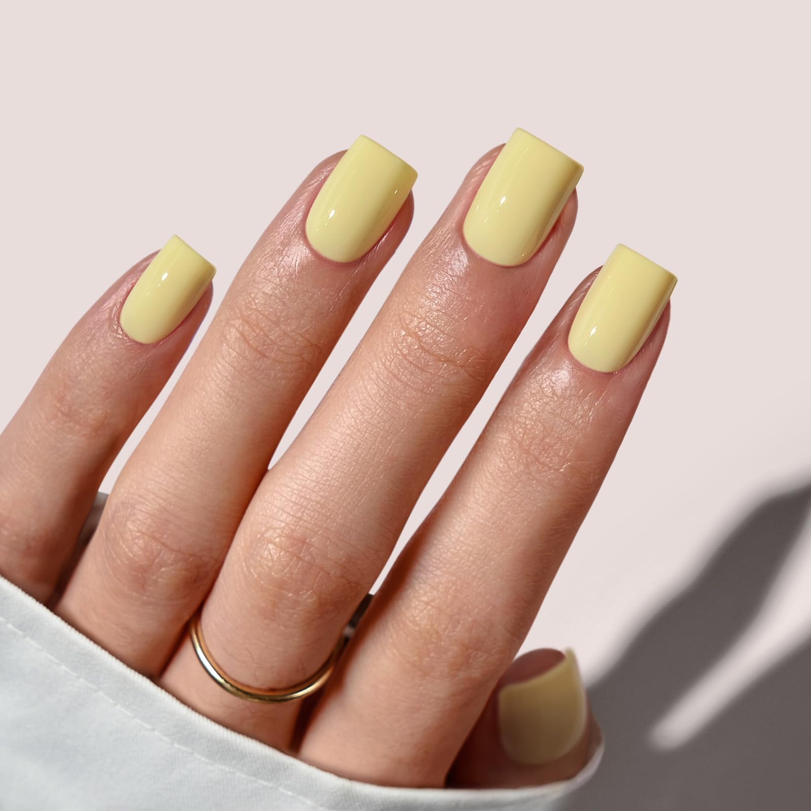 BTArtbox Lemon Sprint pastel yellow square nails for a durable at-home manicure