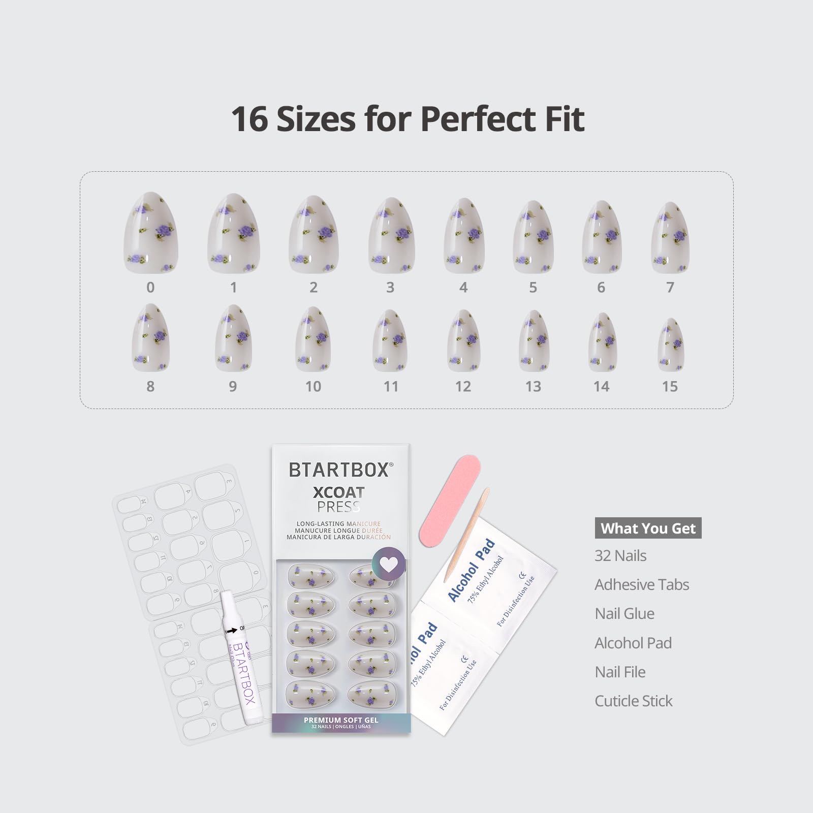 BTArtbox Nail glue and adhesive tabs included enable secure application