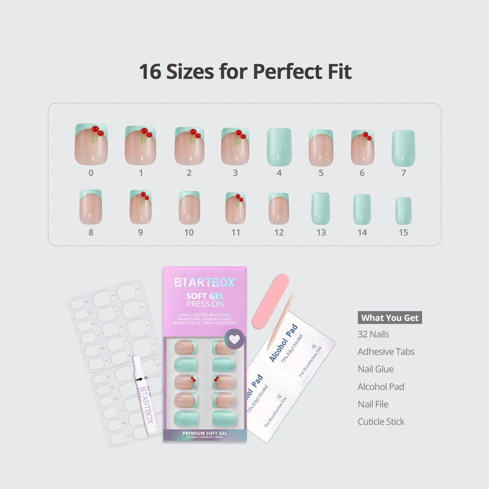 BTArtbox Nail glue and adhesive tabs included for secure wear.