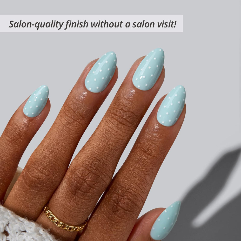 BTArtbox pastel blue almond press-ons close-up showing quick, salon-like results