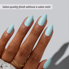 BTArtbox pastel blue almond press-ons close-up showing quick, salon-like results