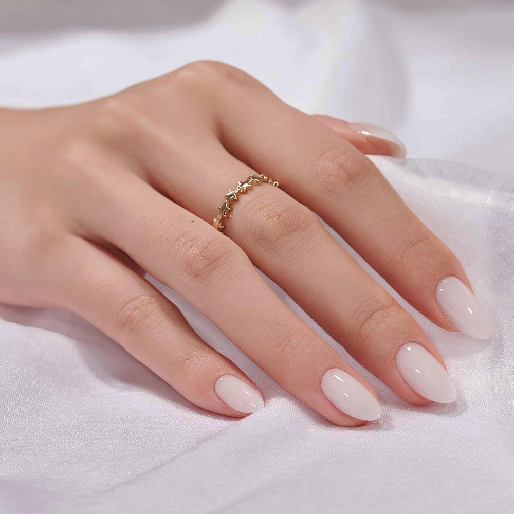 BTArtbox white press-on nails in almond soft gel offering a salon-like finish at home