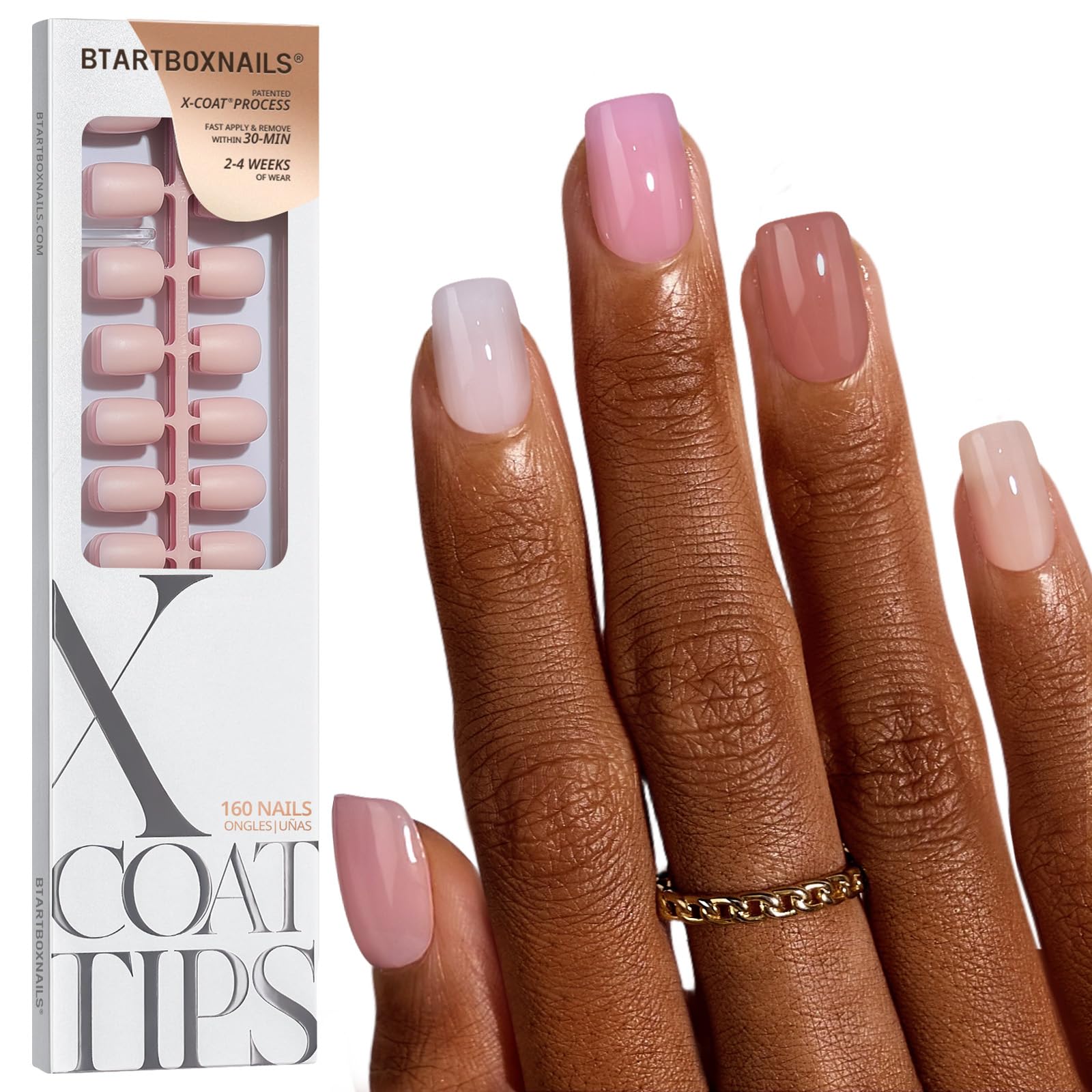 BTArtboxnails XCOATTIPS bare nude shade palette showing five tones for versatile looks