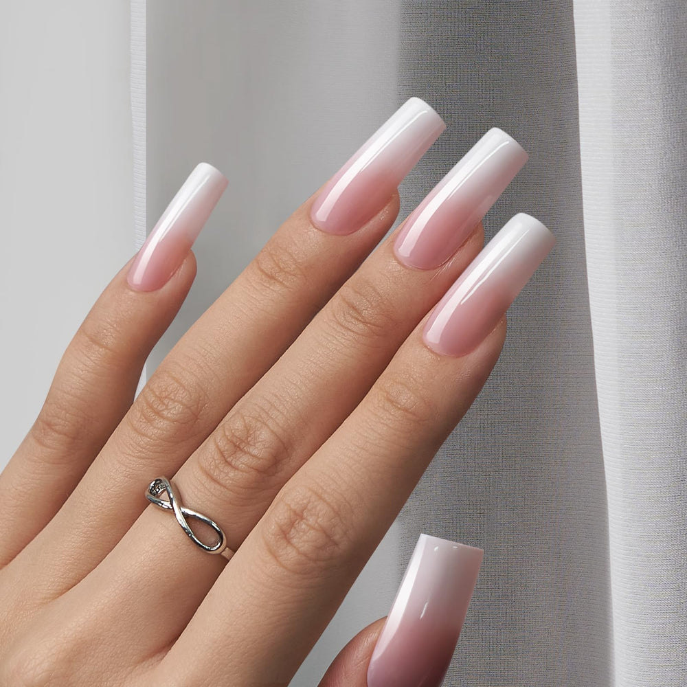 BTArtboxNails XCOATTIPS pink-white gradient tips for chic DIY manicures