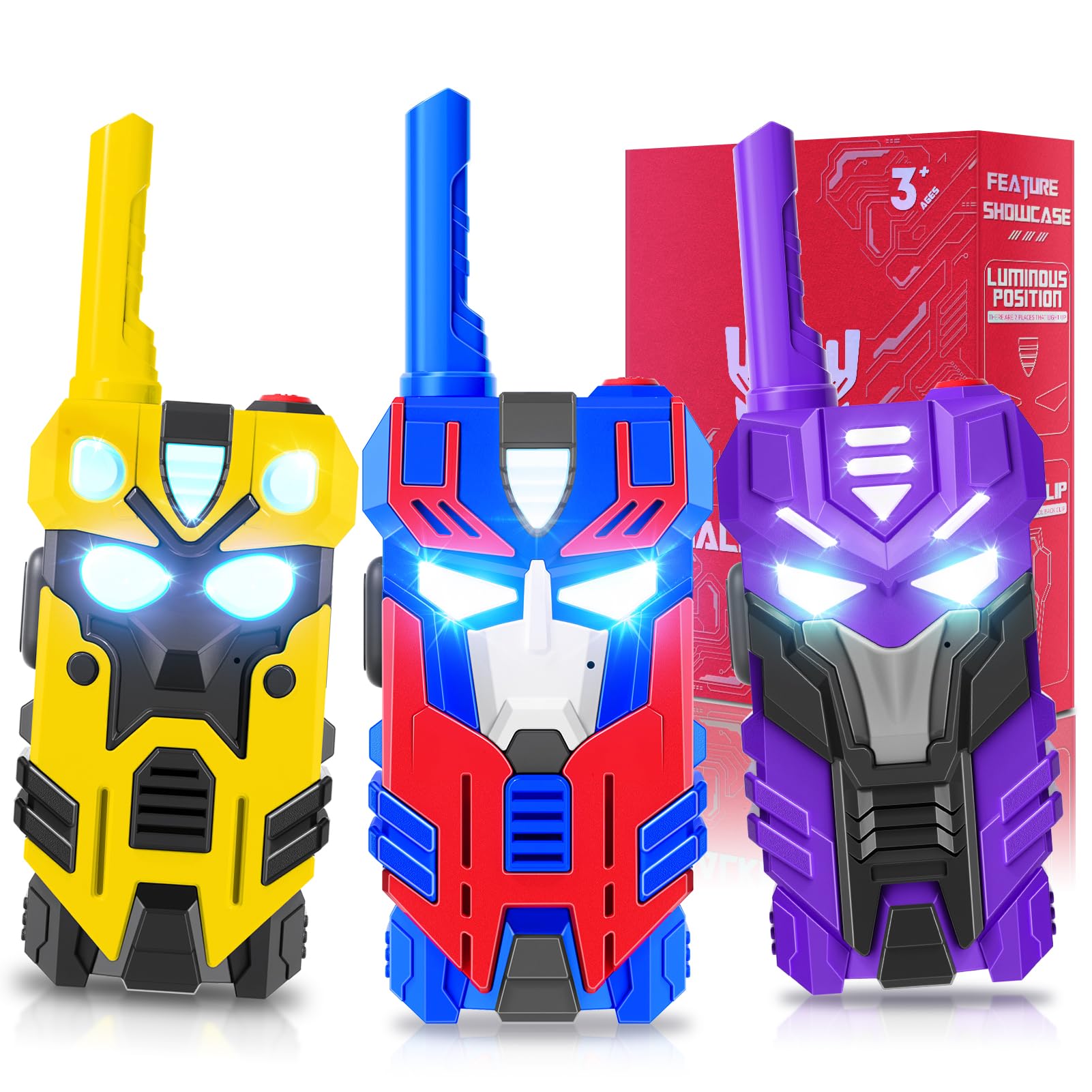 BTMBORY Transform Toys walkie talkies with light-up eyes enhance backyard play and storytelling