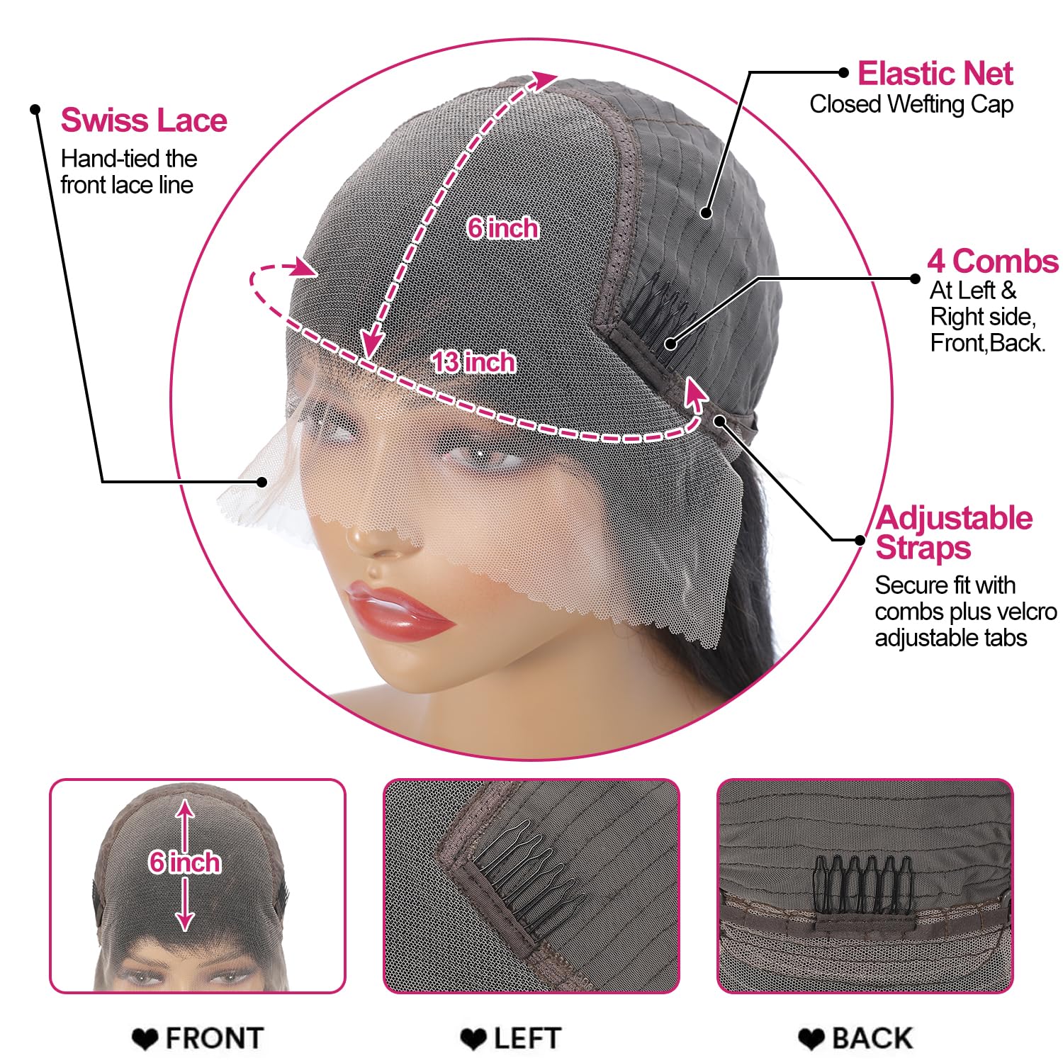 Btomar straight hair wig with natural parting for versatile styling