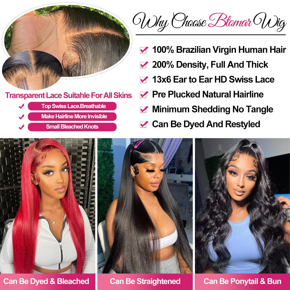 Btomar virgin Brazilian hair 30 inch 13x6 wig length close look