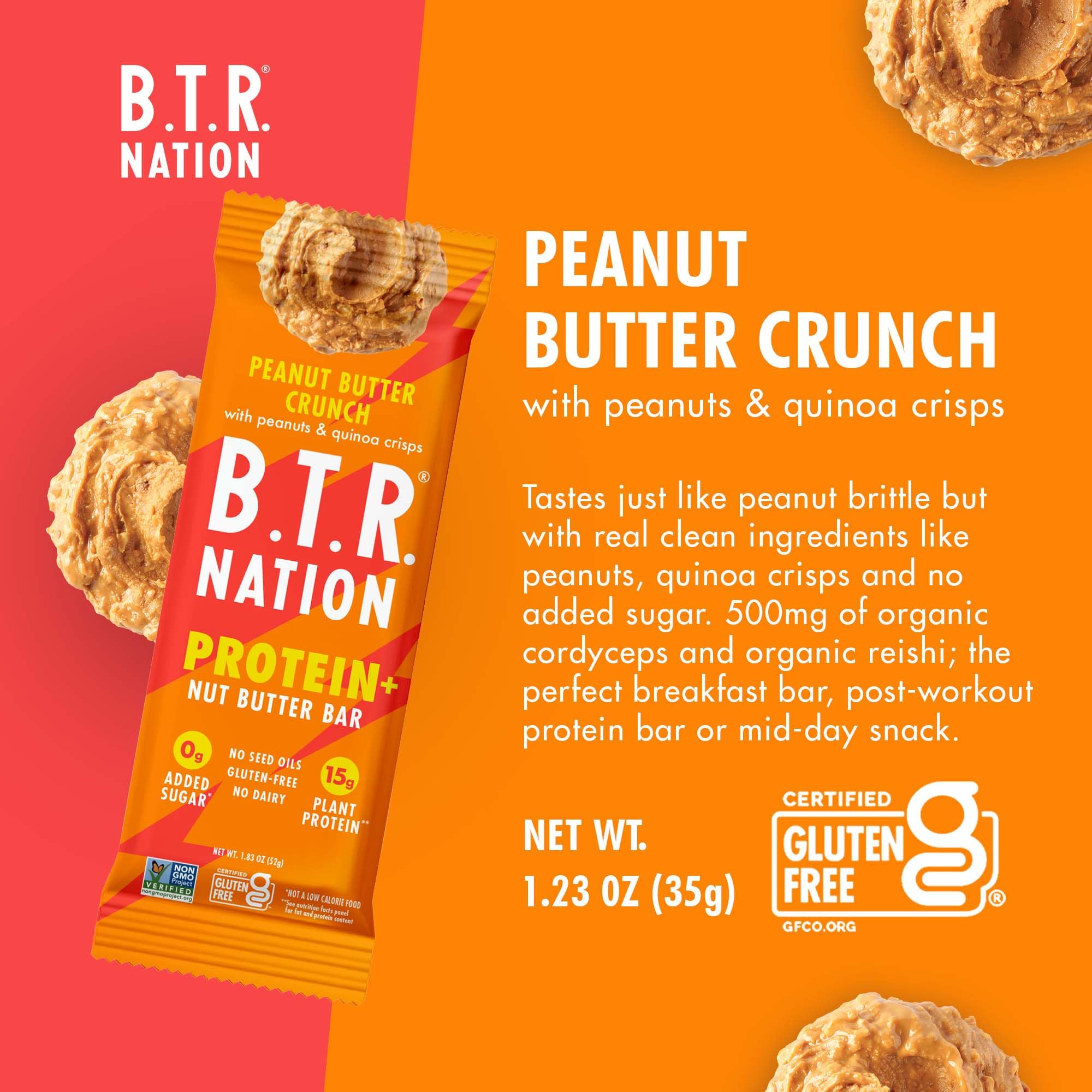 B.T.R Nation Gluten-free Snack Bar displaying rich peanut butter texture