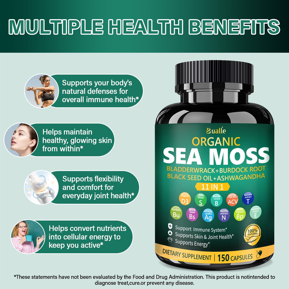 Bualle ashwagandha capsules label offering calm daytime focus.