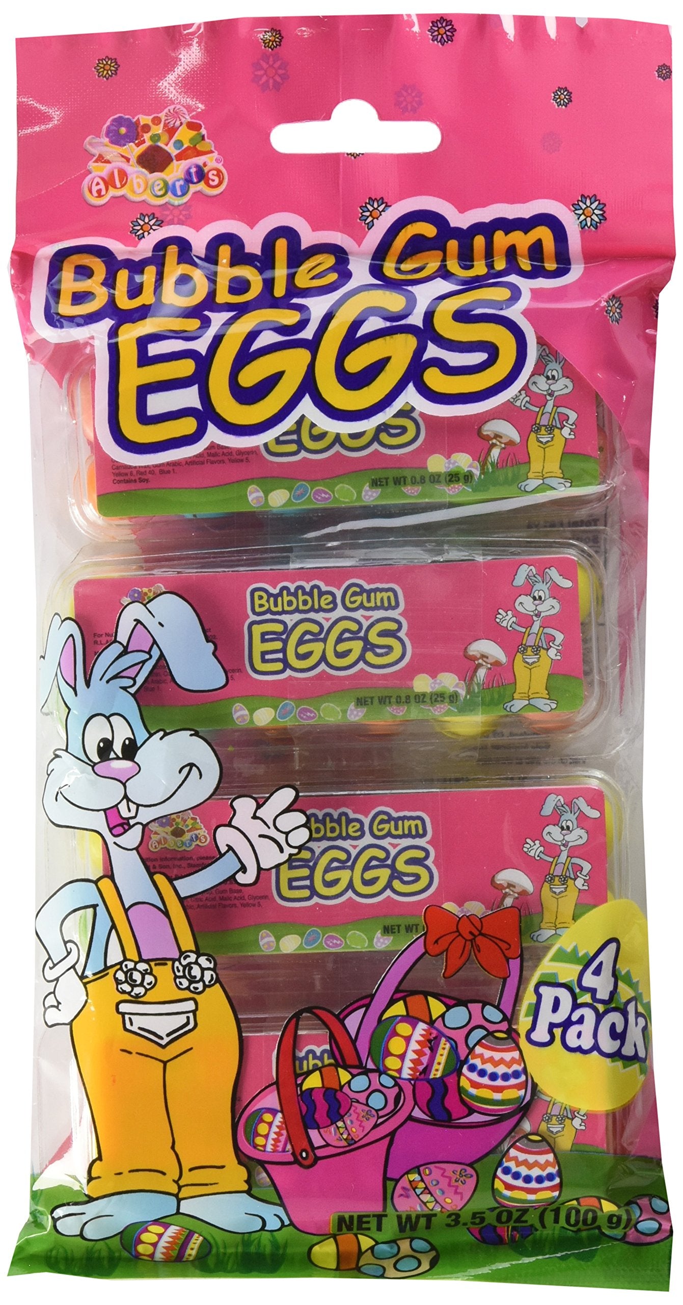 Bubble Gum Eggs 4-pack packaging shown for convenient Easter basket filler.