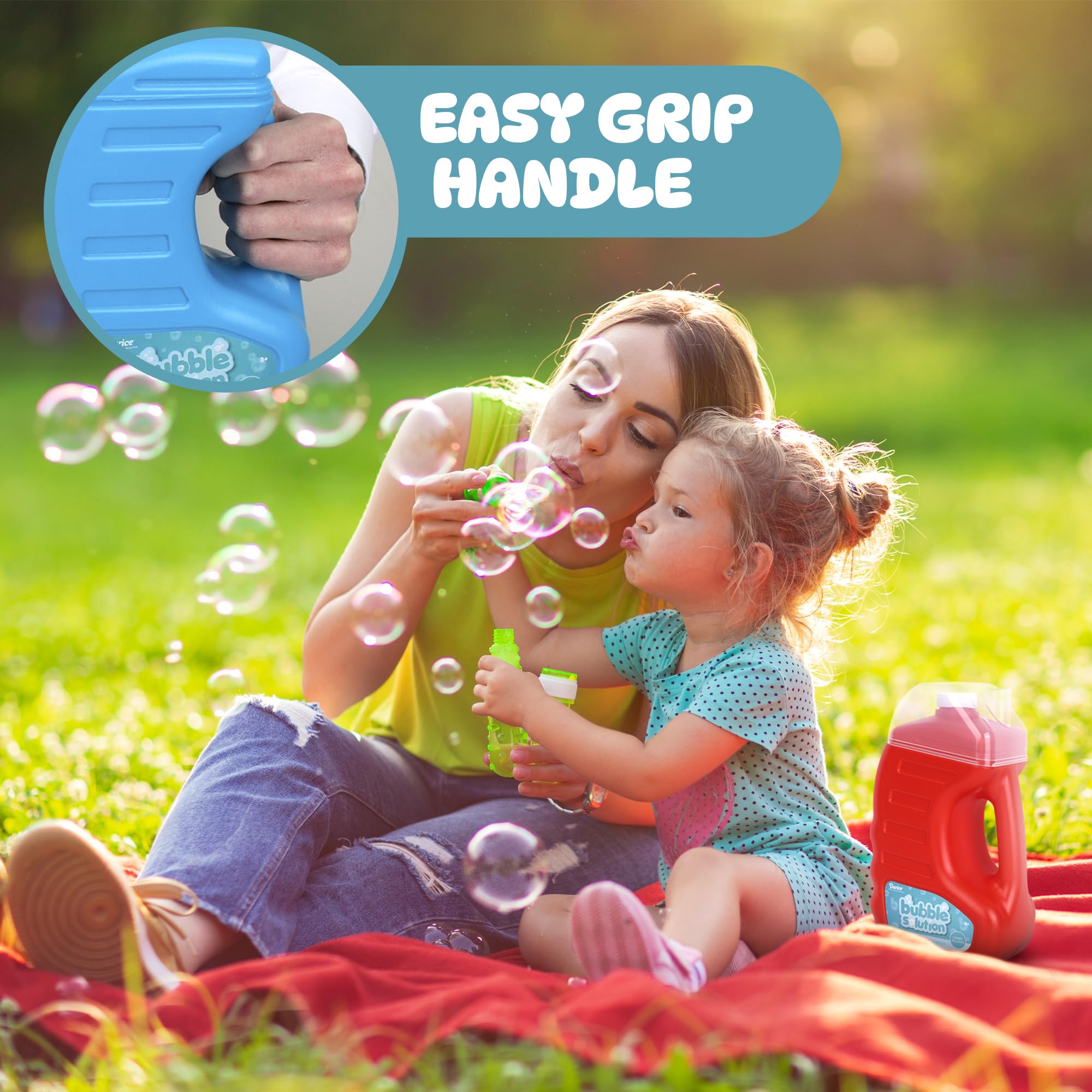 Includes eight big bubble wands for extended play