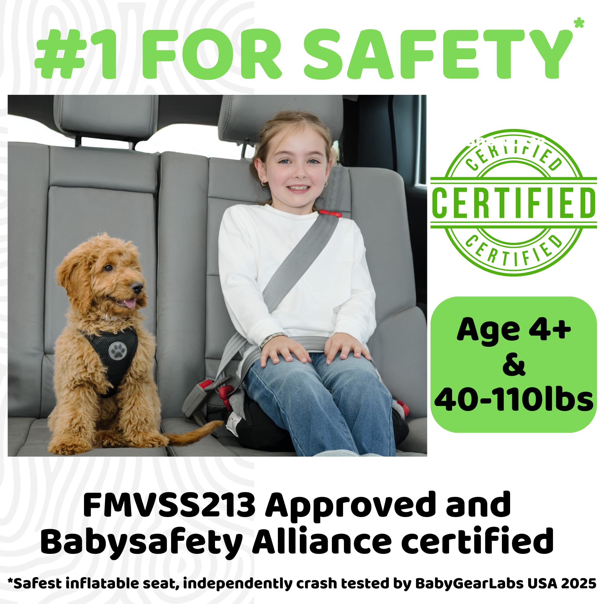 BubbleBum booster seat crash-tested for added in-car safety during trips.