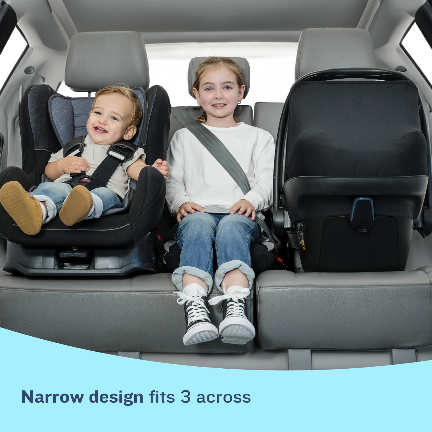 BubbleBum booster seat folded in a backpack for quick airport trips.