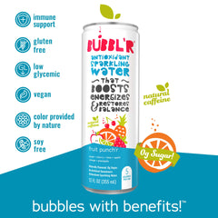 Bubbl'r fruit punch'r glass-sip for on-the-go hydration with natural caffeine.