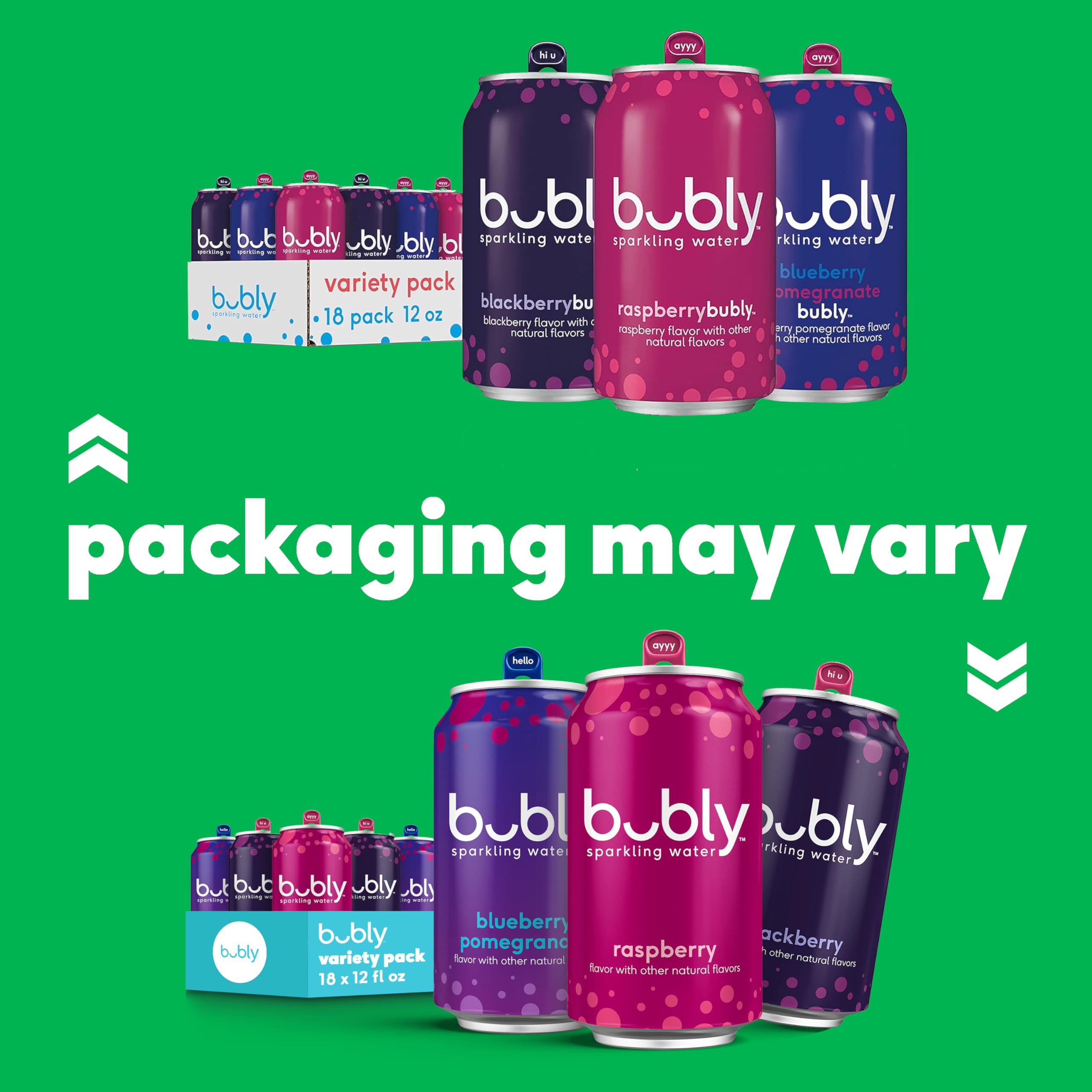 Bubly blueberry pomegranate flavor can close-up, bold flavor for celebrations