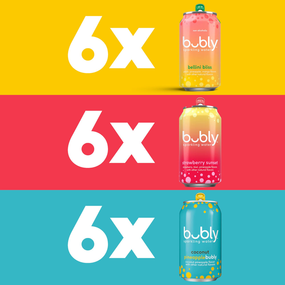 Bubly Coconut Pineapple cans emphasize tropical flavor with zero calories.