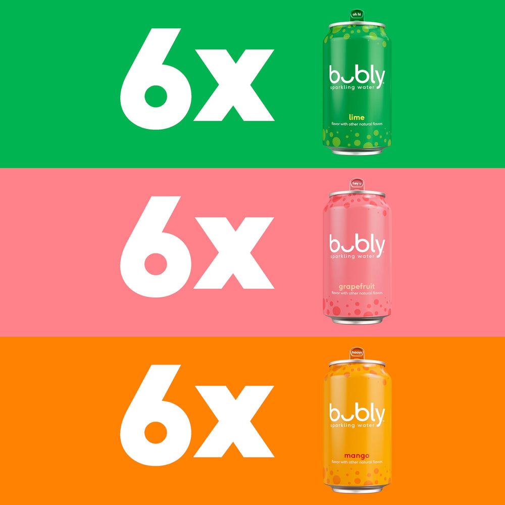 Bubly Grapefruit can close-up with crisp, refreshing aroma and zero sugar.