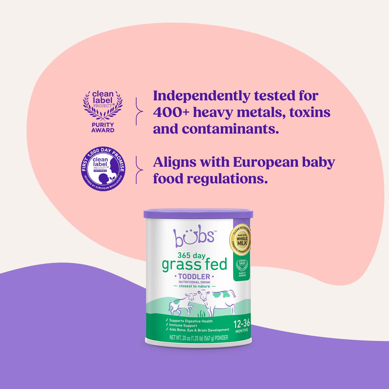 Bubs 365 clean-label purity award badge indicating high standards.