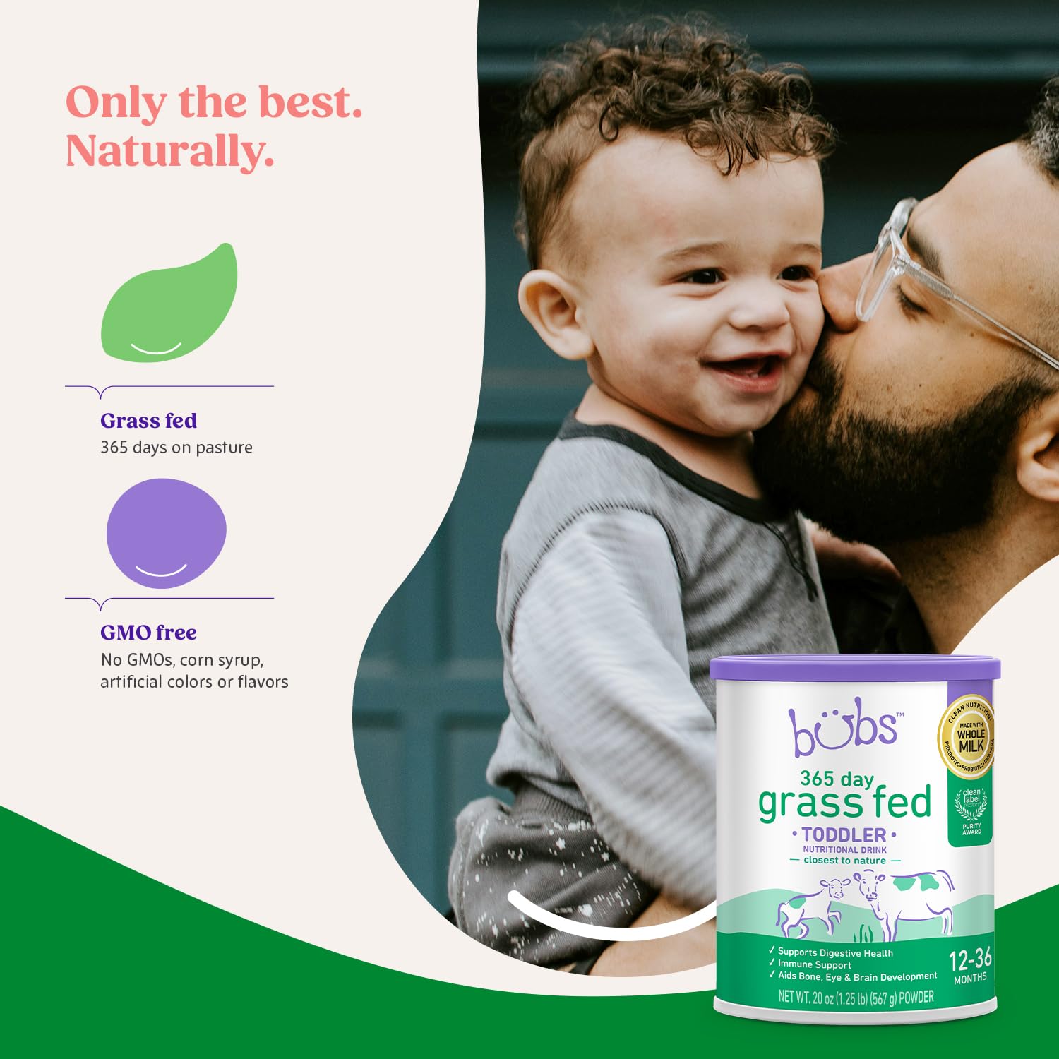 Bubs 365 non-GMO whole-milk powder ready to mix for balanced nutrition.