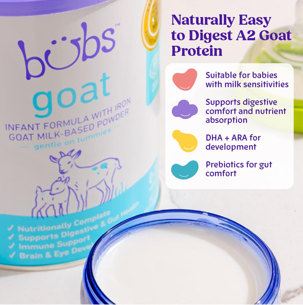 Bubs formula label closeup, noting clean label and non-GMO ingredients.