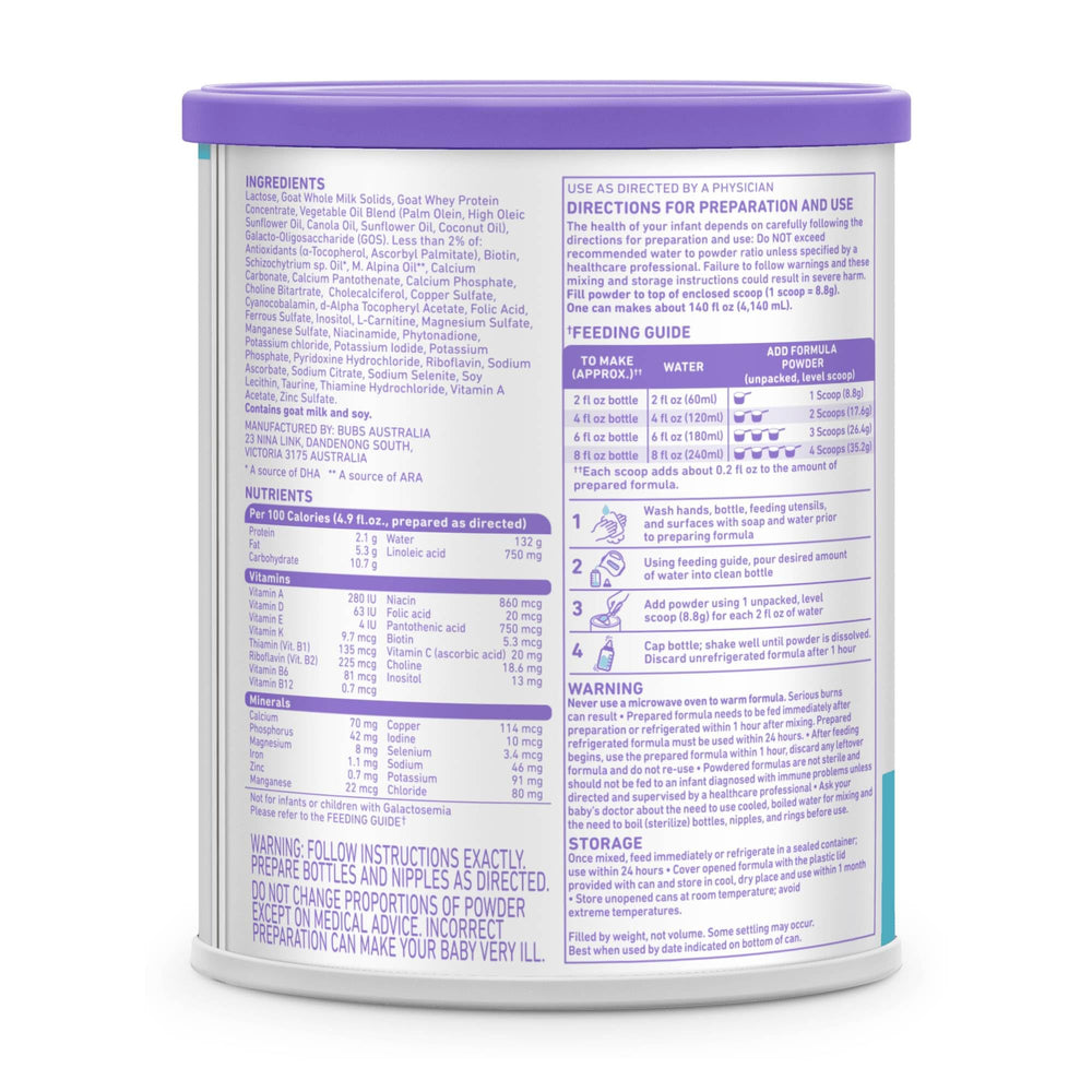 Bubs storage container with lid, keeping formula fresh.