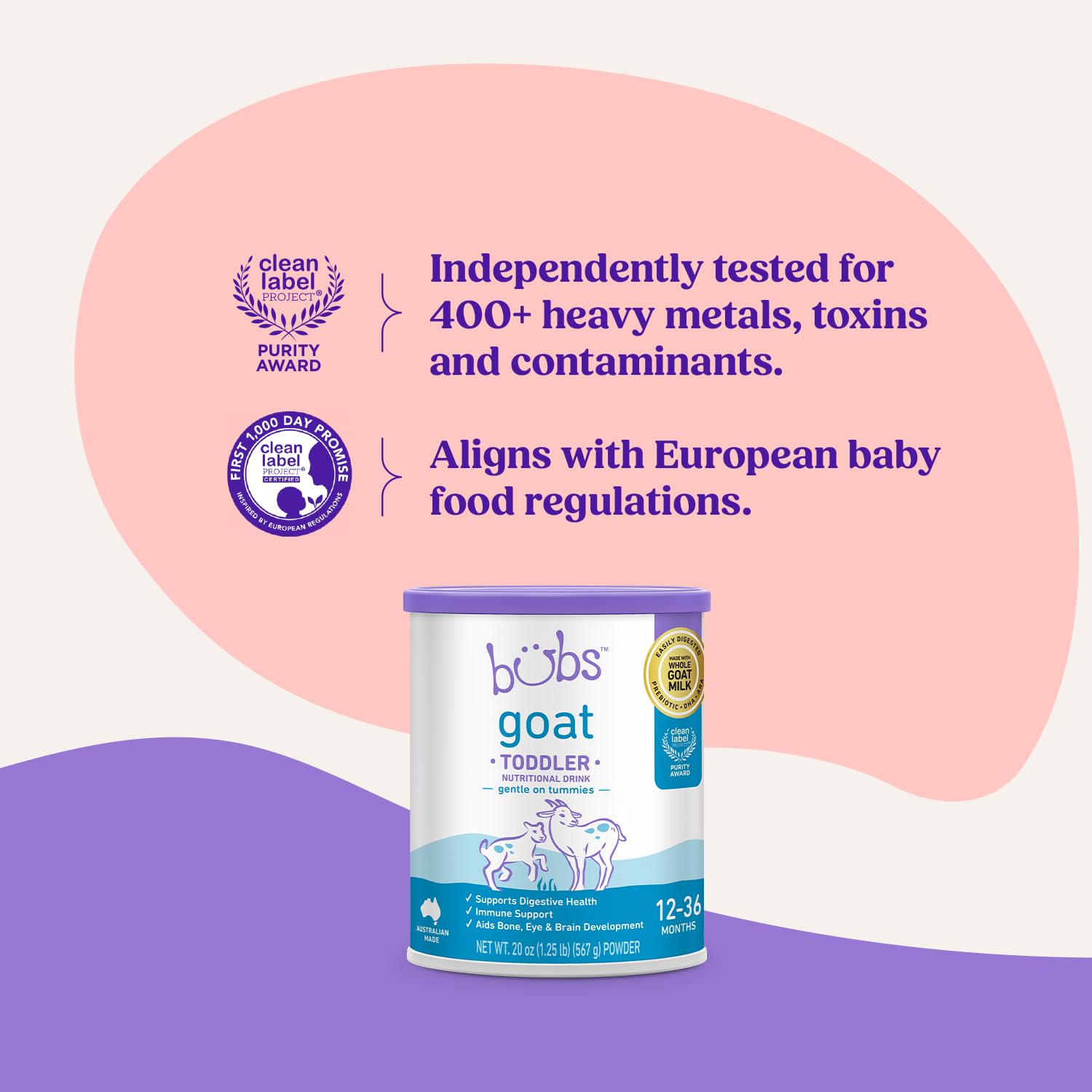Bubs packaging back-of-pack communicates clean label commitment