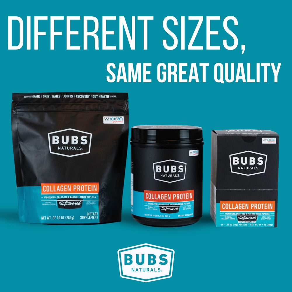 BUBS Naturals collagen powder supports skin, joints, and hair health