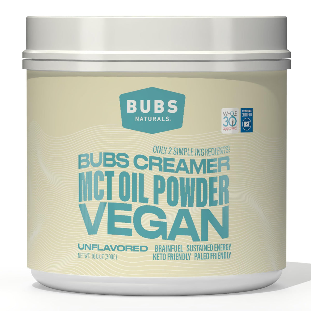 BUBS Naturals MCT Oil Powder bottle front showing clean energy option