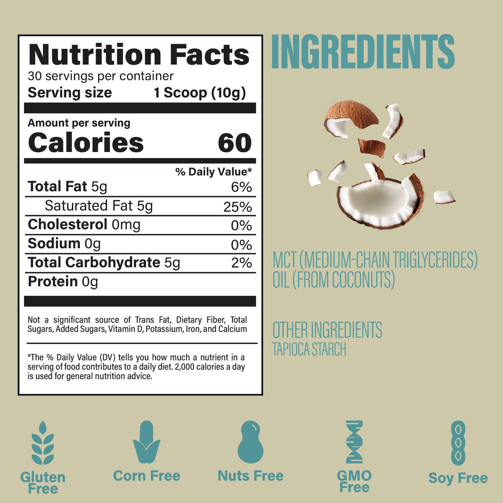 BUBS Naturals MCT Oil Powder scoop for easy measuring and quick fueling