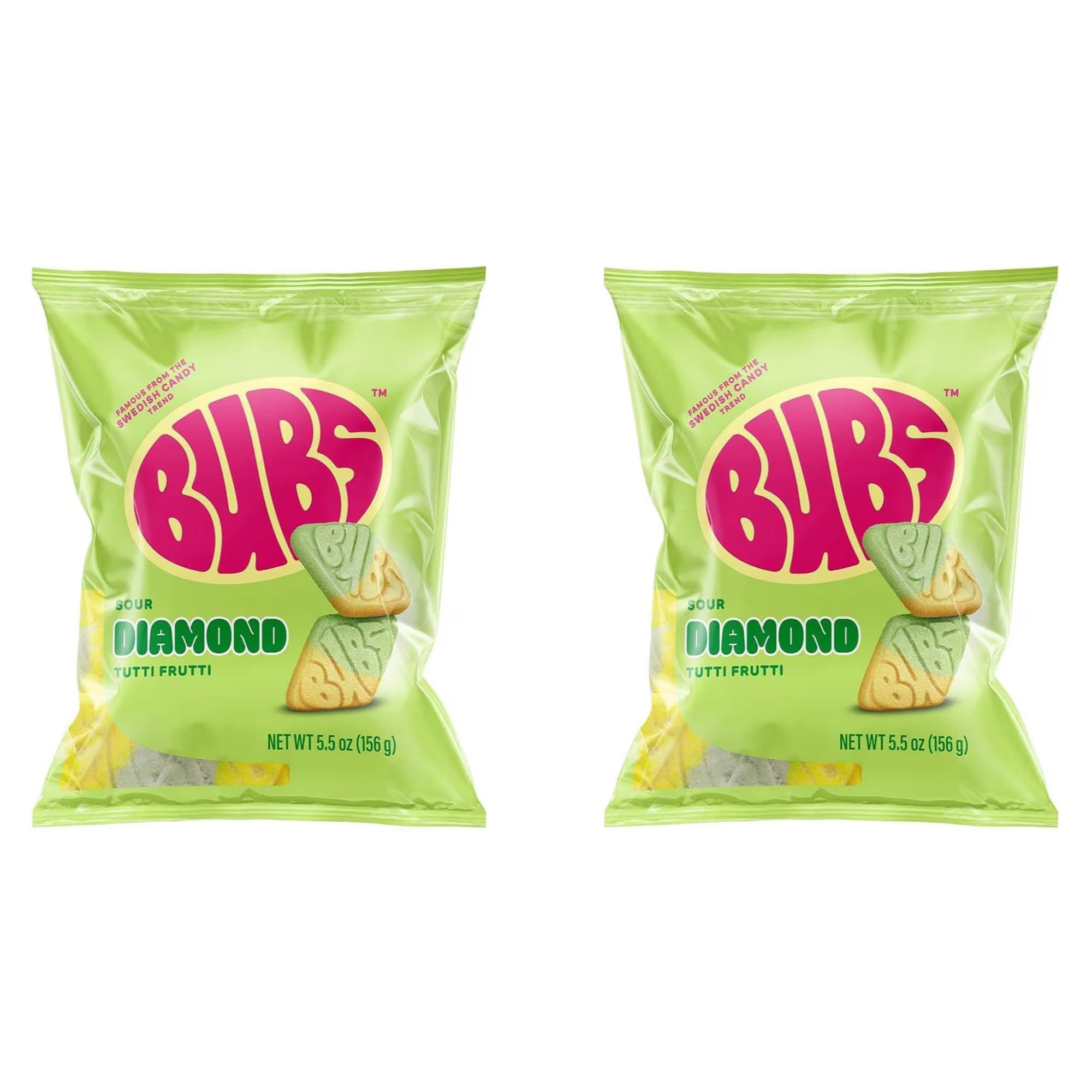 BUBS Sour Tutti Frutti Diamond Foam candy closeup highlighting chewy texture and tangy flavor
