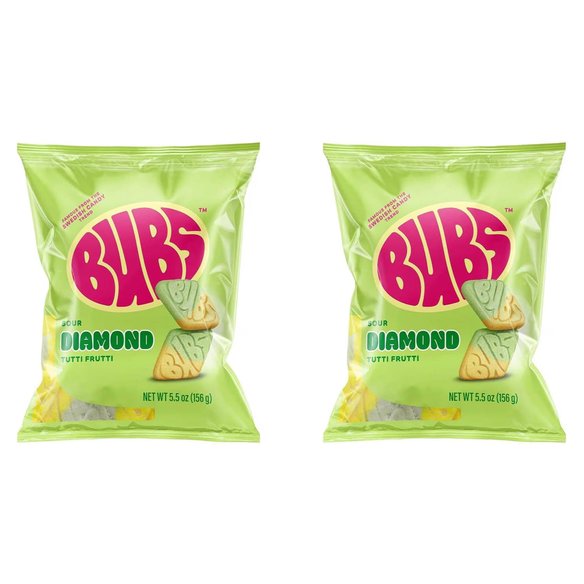 BUBS Sour Tutti Frutti Diamond Foam candy closeup highlighting chewy texture and tangy flavor