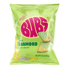 BUBS Sour Tutti Frutti Diamond Foam two-pack shown, vegan and allergen-free candy for sharing