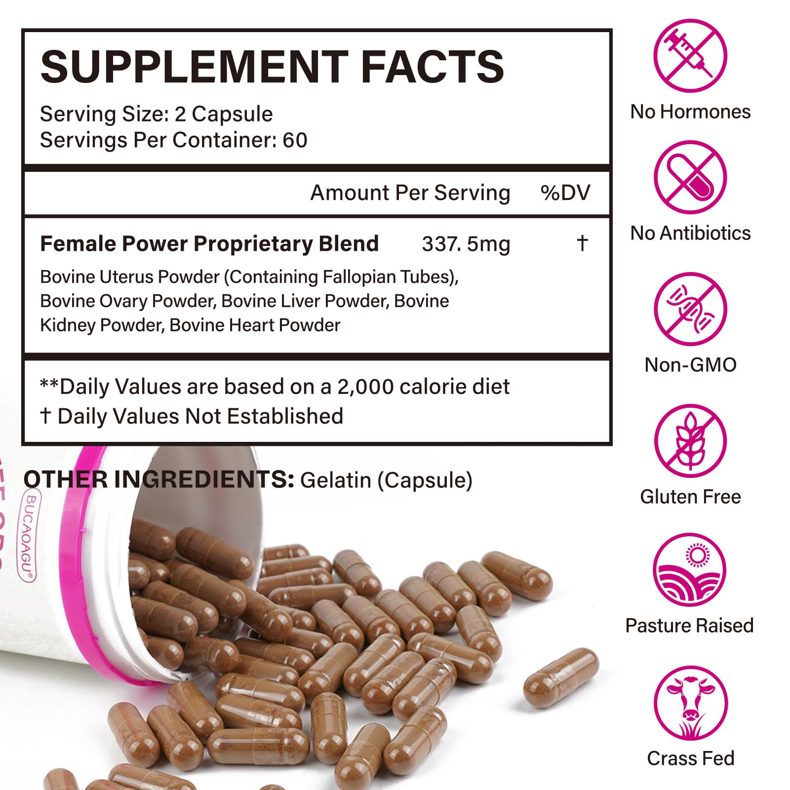 BUCAOAGU beef ovary capsules supporting hormonal balance and energy