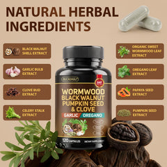 BUCAOAGU herbal blend ingredients displayed for comprehensive digestive support.