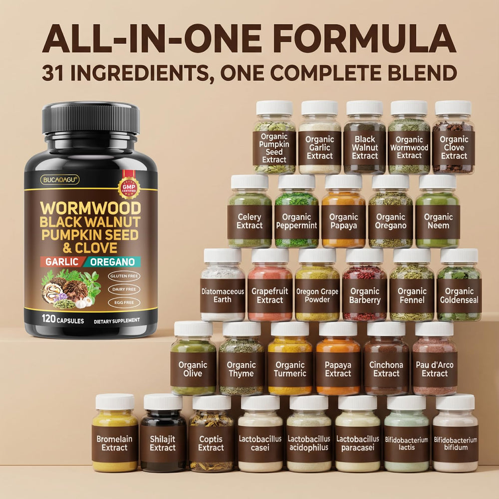 BUCAOAGU probiotics capsules illustrate gut-friendly strains for balanced digestion.