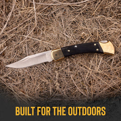Buck Knives 110 Folding Hunter brass bolsters highlight craftsmanship and elegance