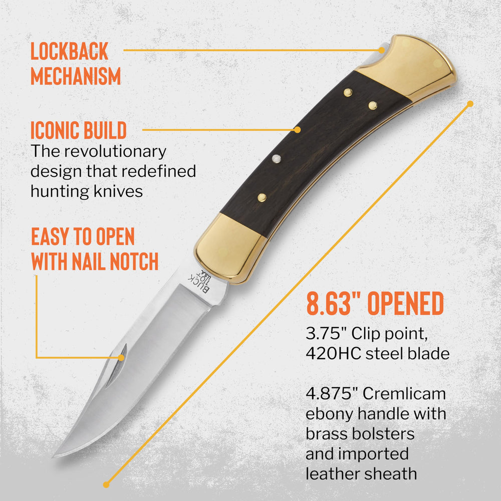 Buck Knives 110 Folding Hunter lockback mechanism in use for secure blade deployment
