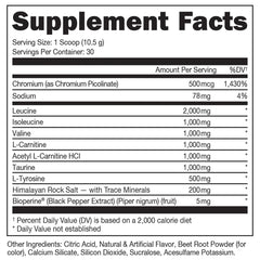 Bucked Up BCAA RACKED scoop dispense captures easy mixing and on-the-spot protein synthesis aid.