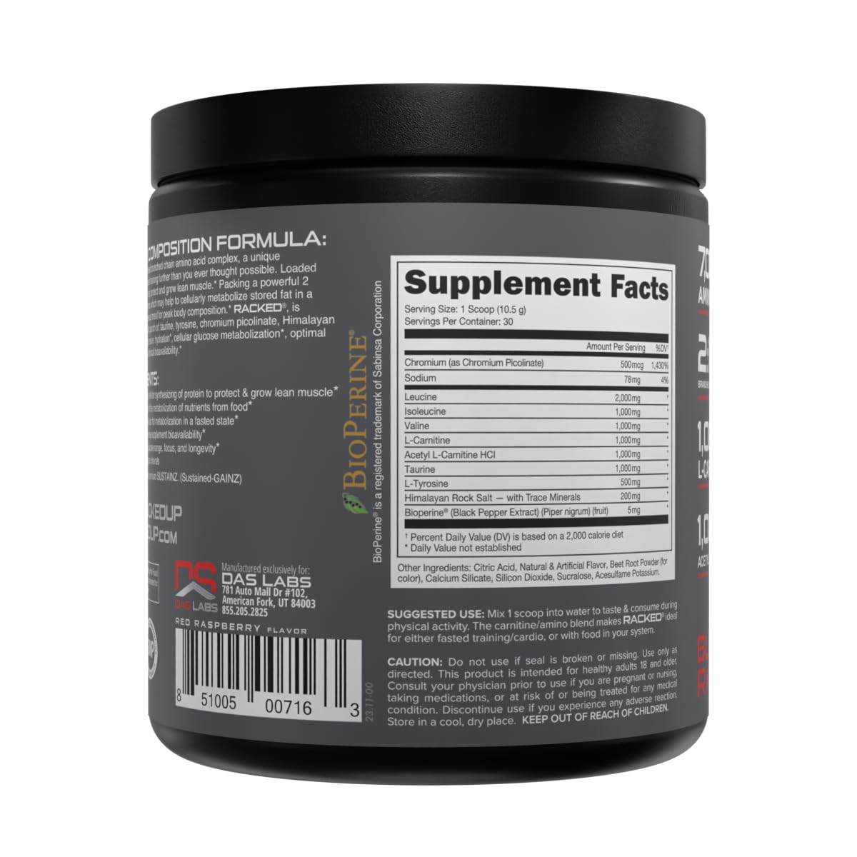 Bucked Up BCAA RACKED shaker mixed drink highlights tasty flavor with post-workout recovery support.