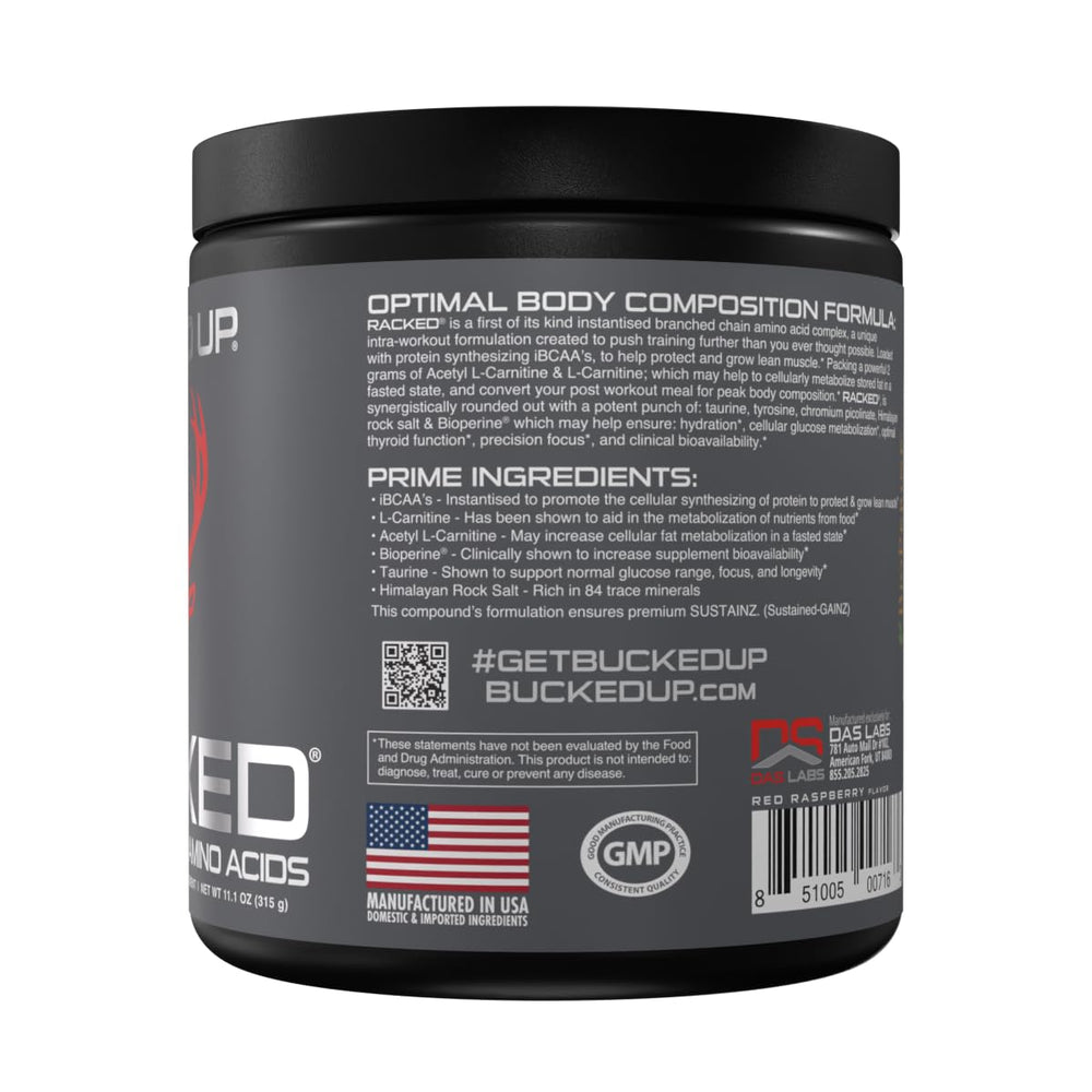 Bucked Up BCAA RACKED travel bottle showcases portability for gym sessions and continued intake.