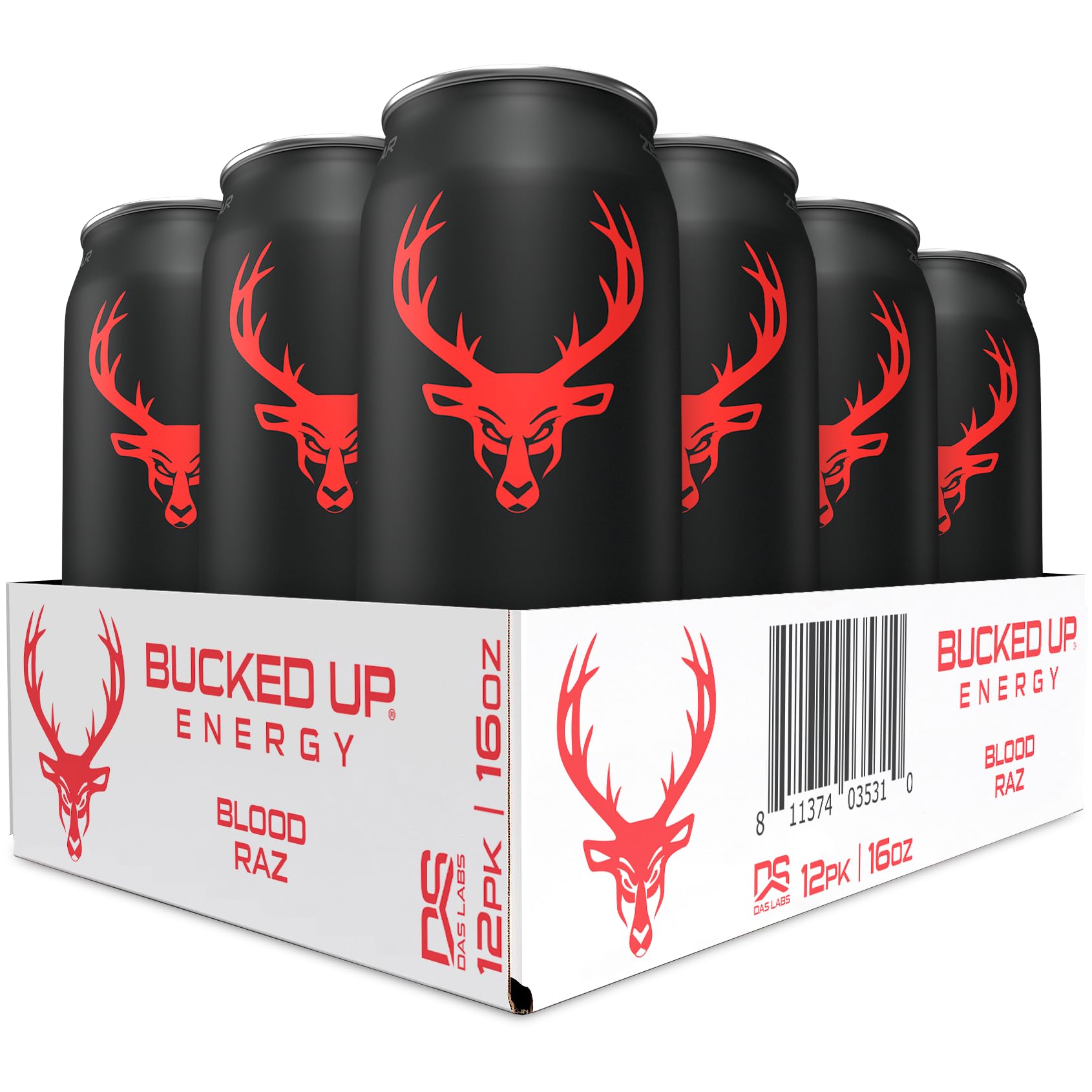 Bucked Up Blood Raz can front, ready for an on-the-go energy boost.