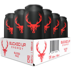 Bucked Up Blood Raz can front, ready for an on-the-go energy boost.