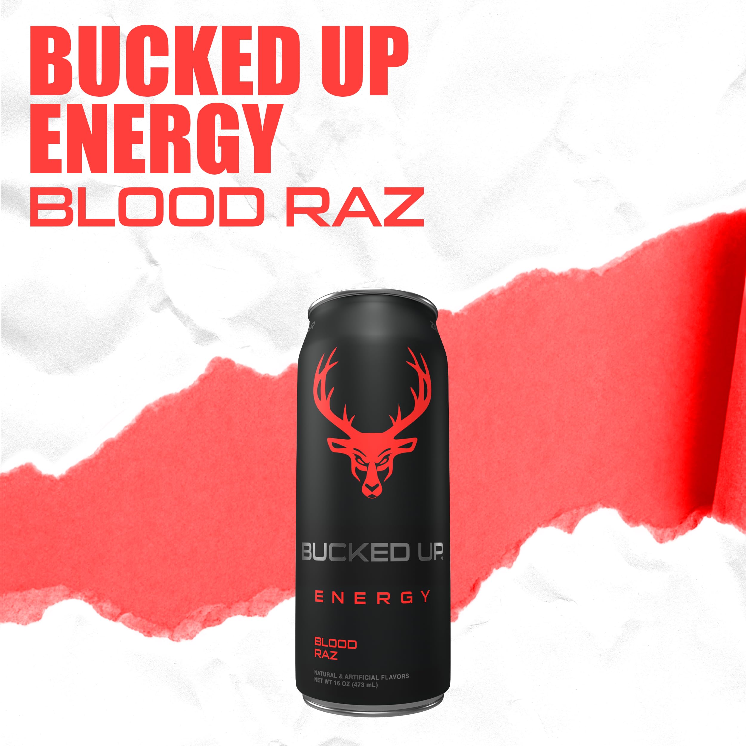 Bucked Up Blood Raz can in hand, portable fitness-friendly energy.