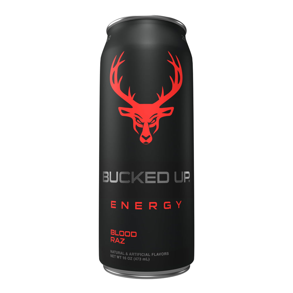 Bucked Up Blood Raz pour, ready-to-drink convenience for busy mornings.